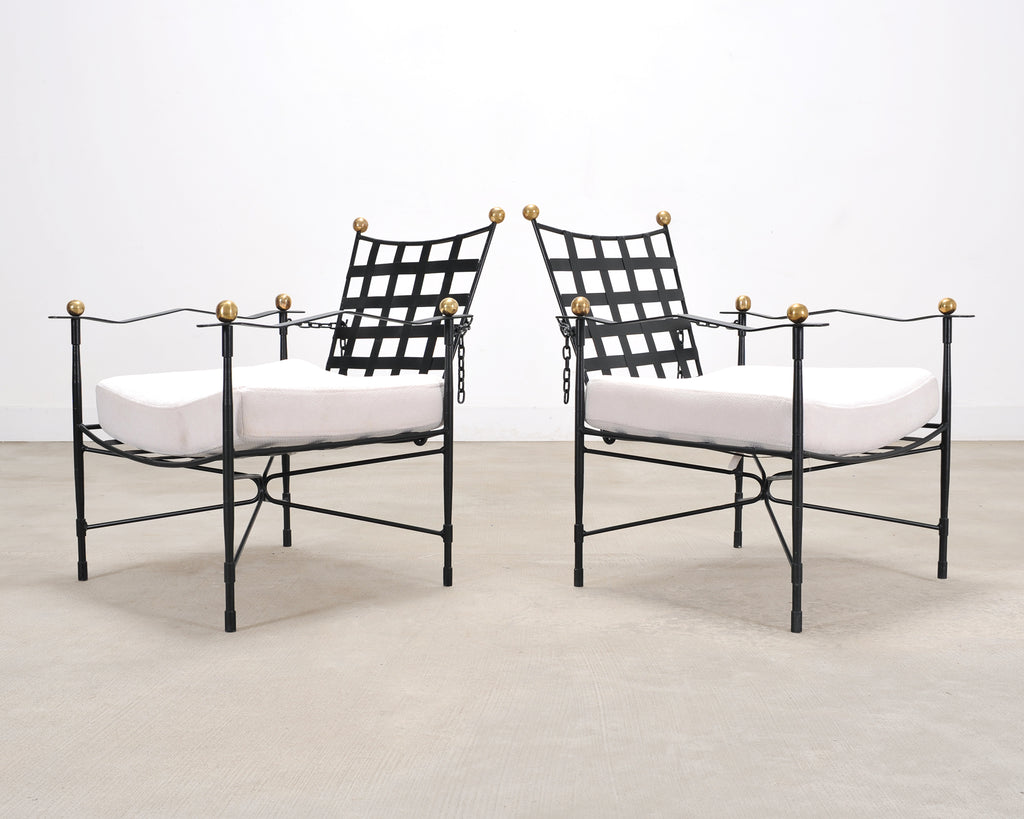 Pair of Mario Papperzini Amalfi Iron Lounge Chairs and Ottomans