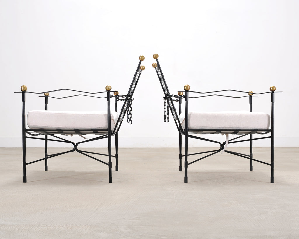 Pair of Mario Papperzini Amalfi Iron Lounge Chairs and Ottomans