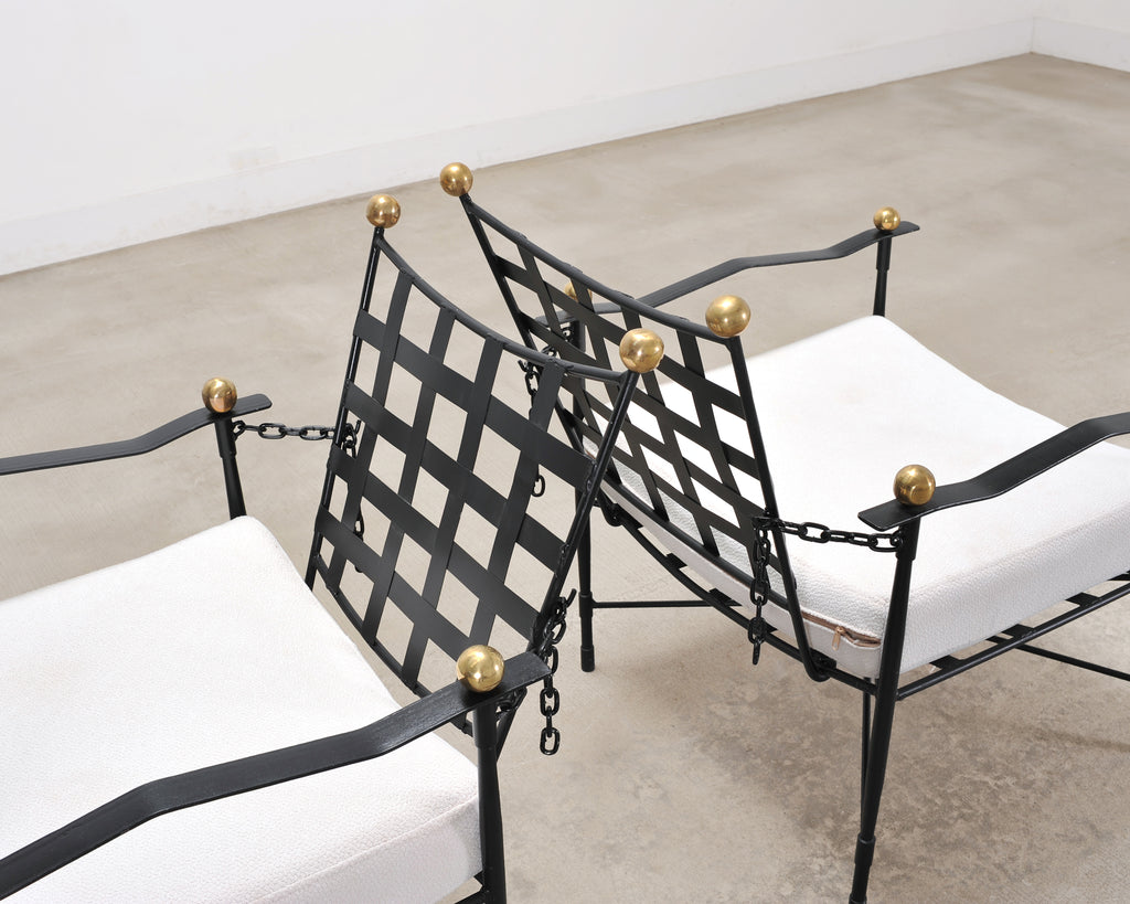 Pair of Mario Papperzini Amalfi Iron Lounge Chairs and Ottomans