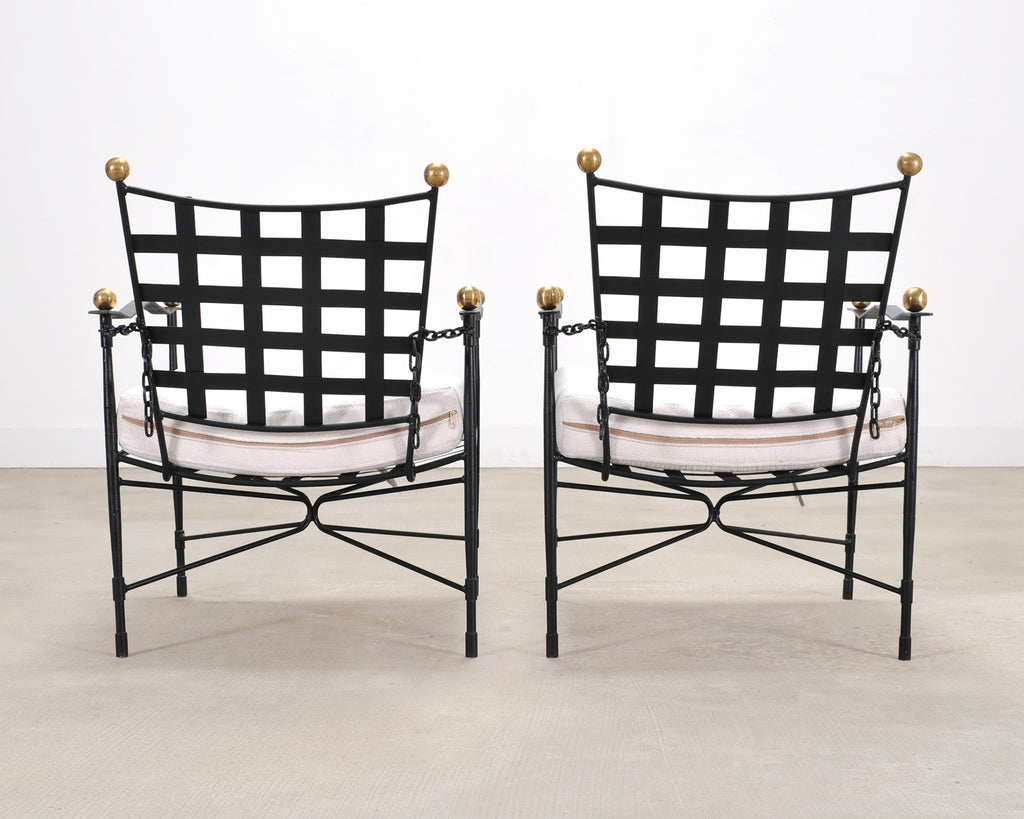 Pair of Mario Papperzini Amalfi Iron Lounge Chairs and Ottomans