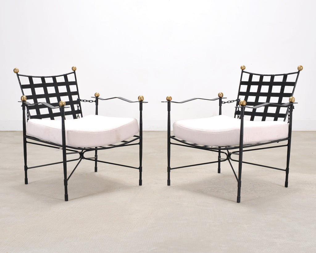 Pair of Mario Papperzini Amalfi Iron Lounge Chairs and Ottomans