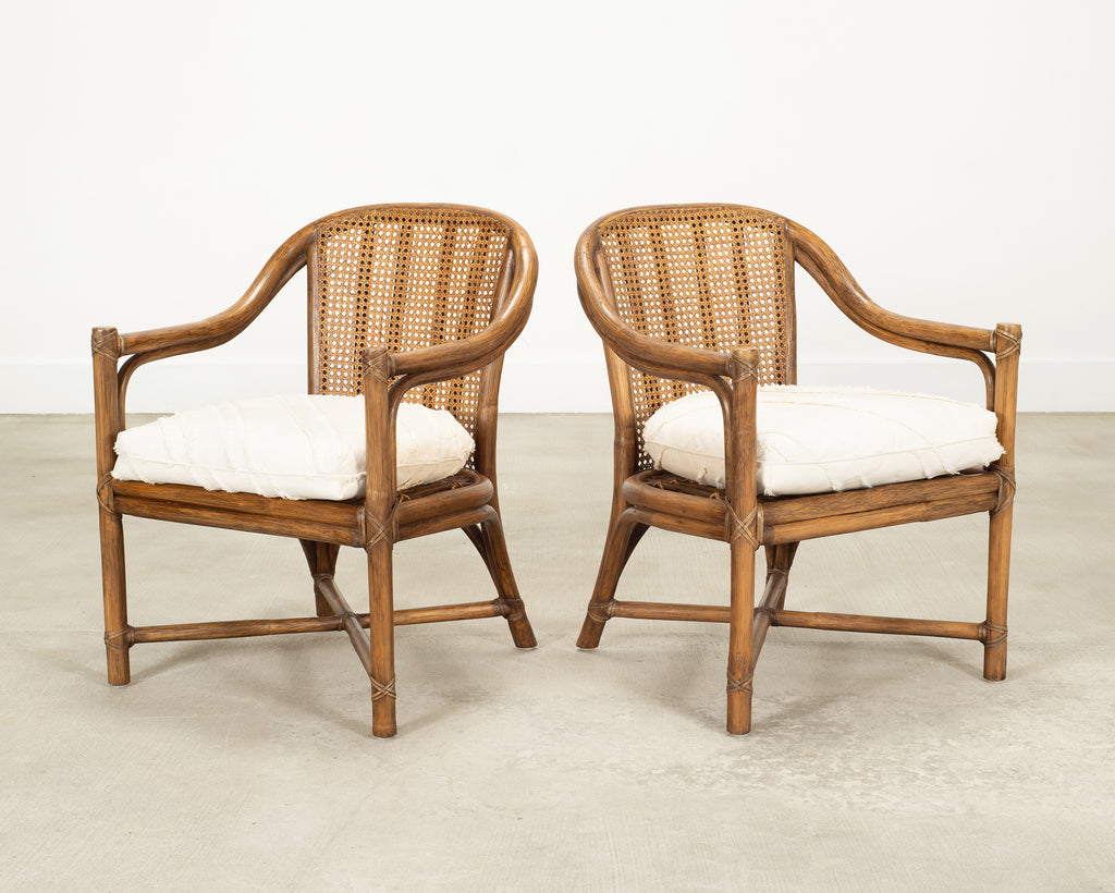 Pair of McGuire Organic Modern Rattan and Cane Armchairs