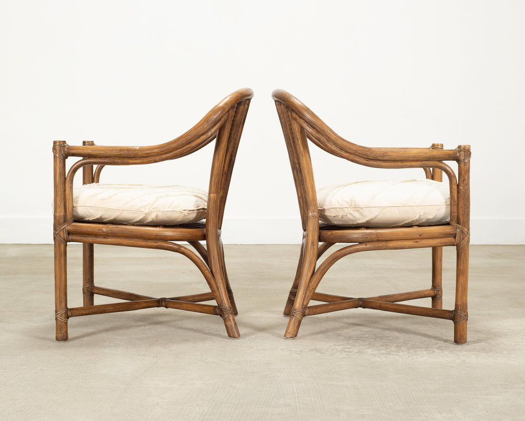 Pair of McGuire Organic Modern Rattan and Cane Armchairs