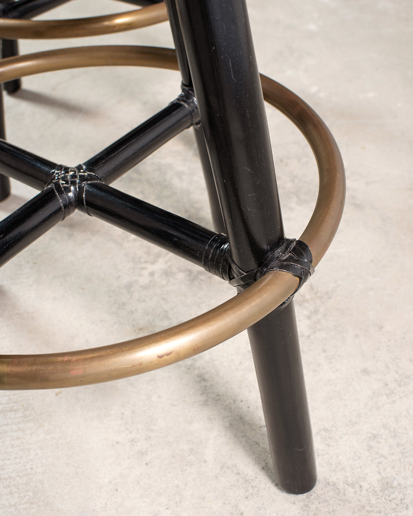 Pair of McGuire Lacquered Rattan Cane Swivel Barstools