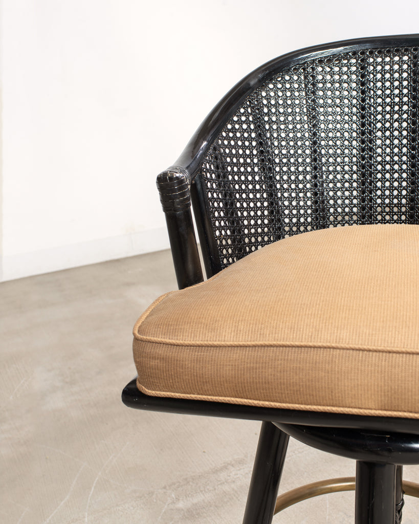 Pair of McGuire Lacquered Rattan Cane Swivel Barstools