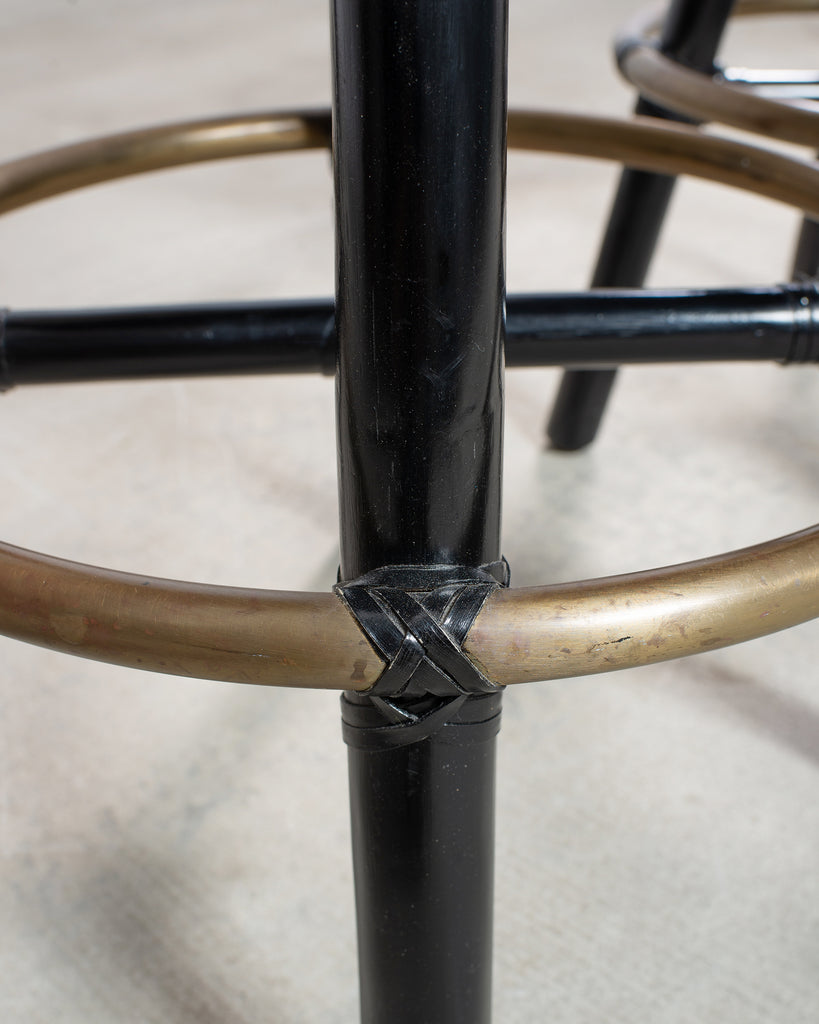 Pair of McGuire Lacquered Rattan Cane Swivel Barstools