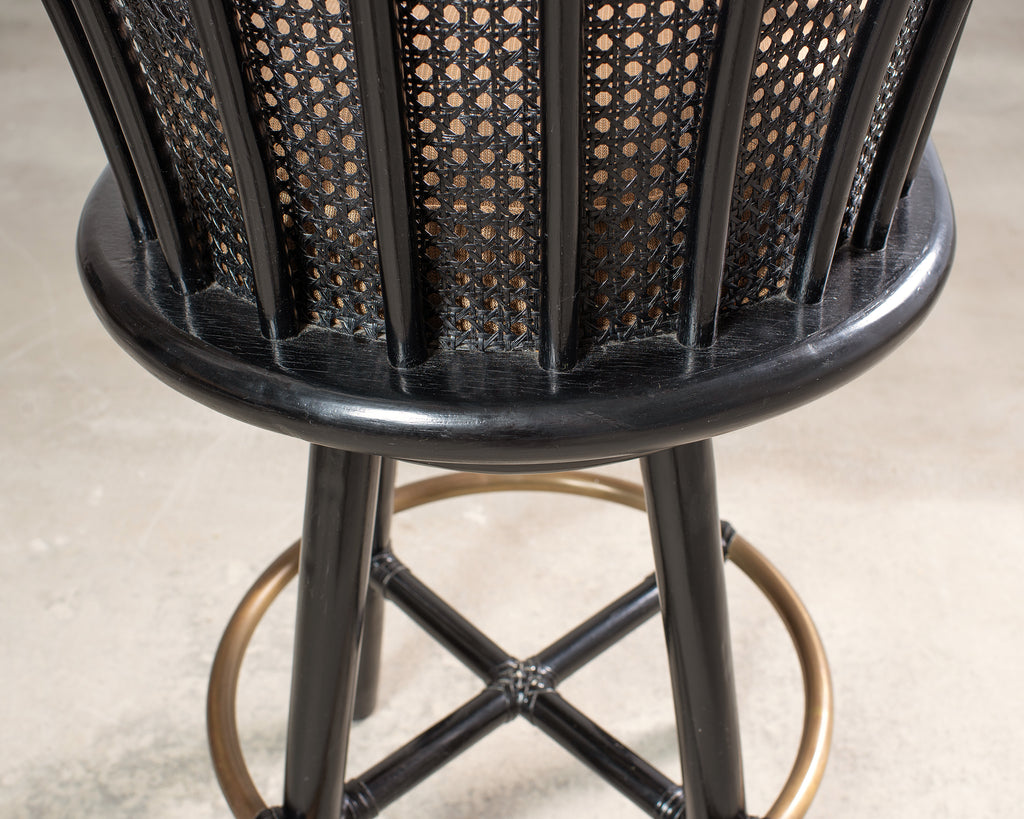 Pair of McGuire Lacquered Rattan Cane Swivel Barstools