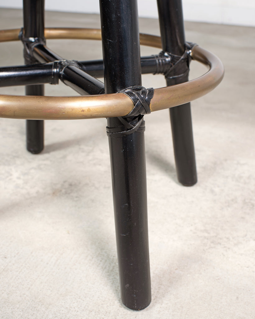 Pair of McGuire Lacquered Rattan Cane Swivel Barstools