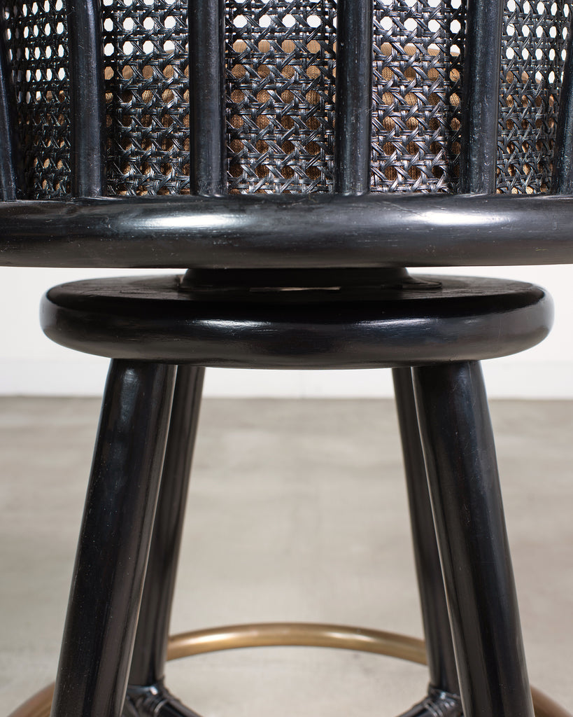 Pair of McGuire Lacquered Rattan Cane Swivel Barstools