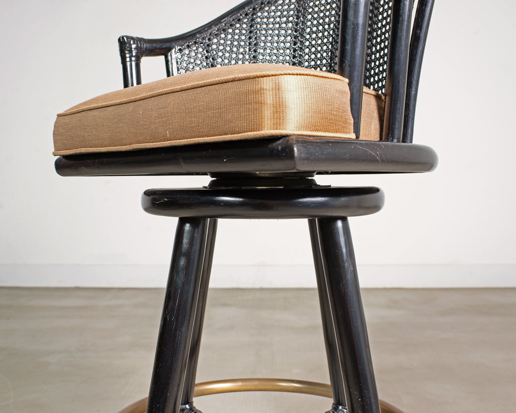 Pair of McGuire Lacquered Rattan Cane Swivel Barstools