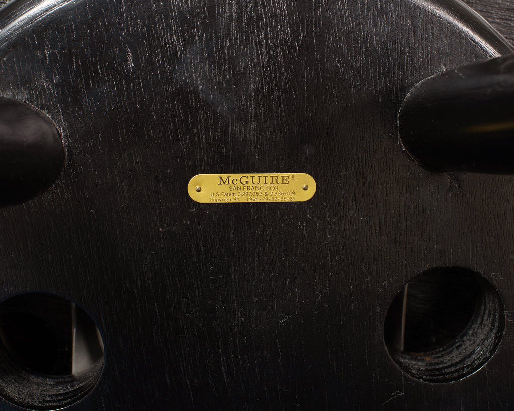 Pair of McGuire Lacquered Rattan Cane Swivel Barstools