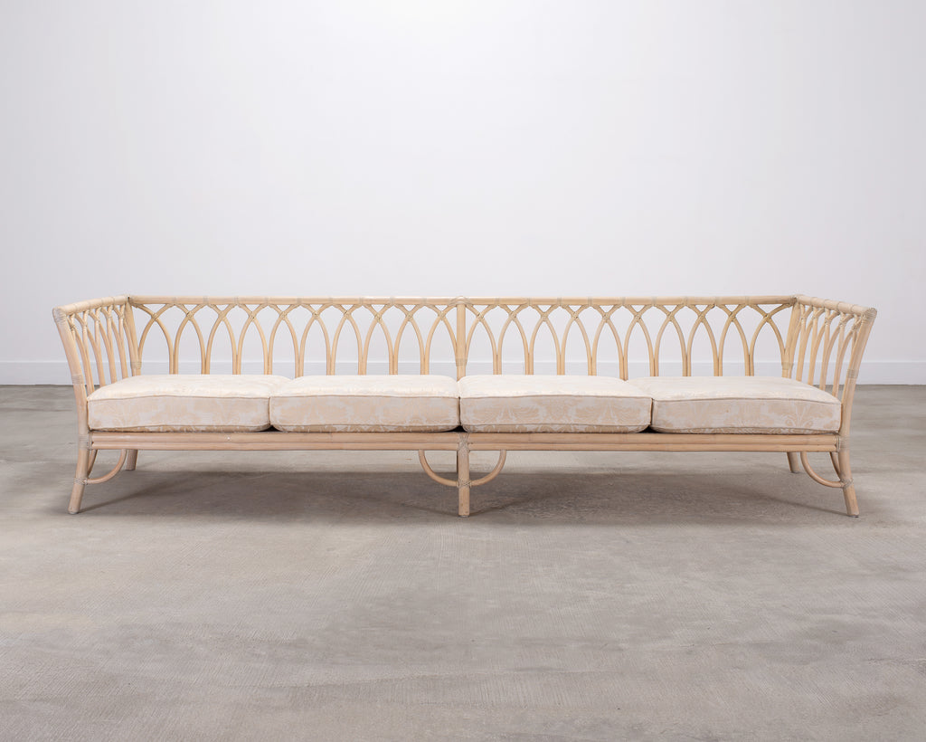 Pair of McGuire Organic Modern Rattan Cathedral Sofas 7 Ft 9 Ft
