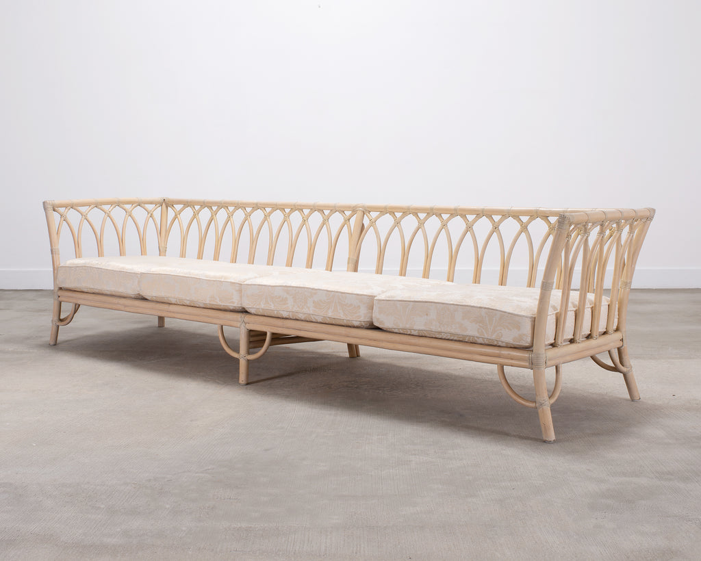 Pair of McGuire Organic Modern Rattan Cathedral Sofas 7 Ft 9 Ft