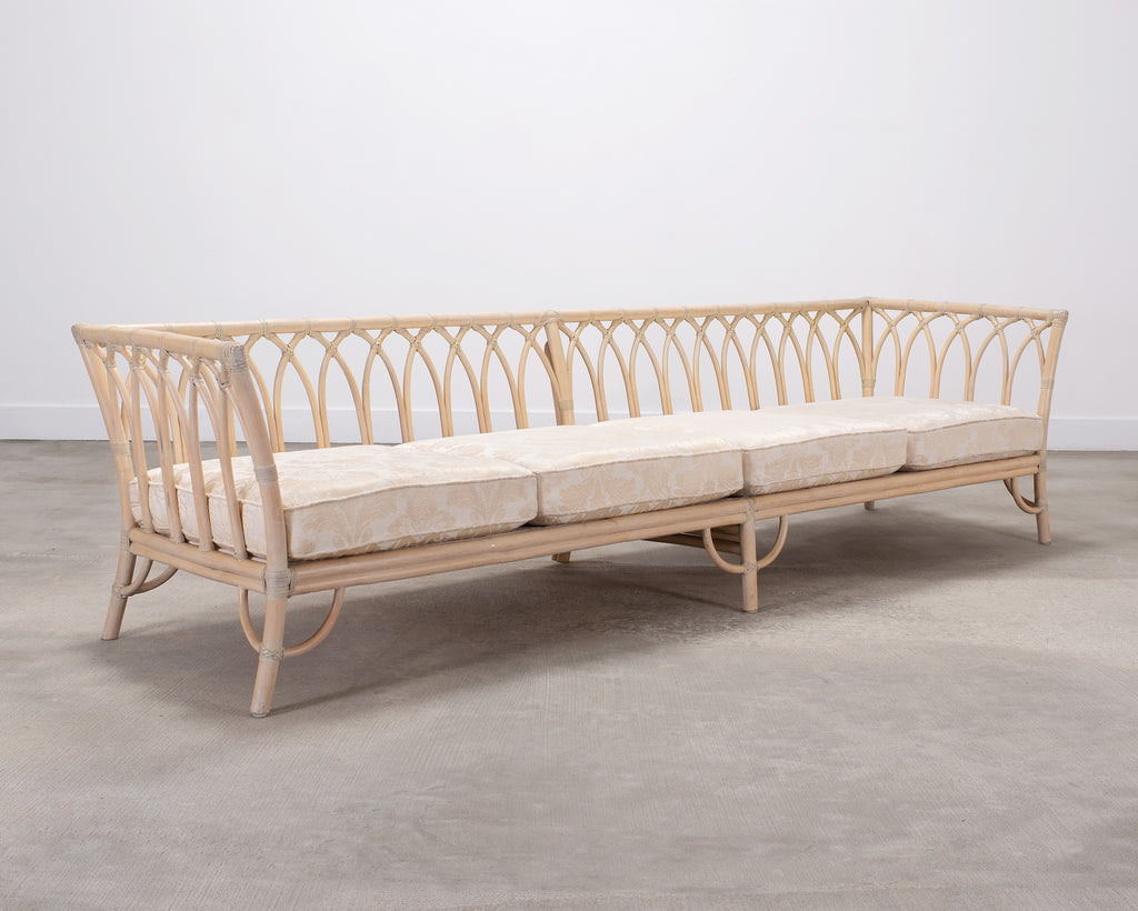Pair of McGuire Organic Modern Rattan Cathedral Sofas 7 Ft 9 Ft
