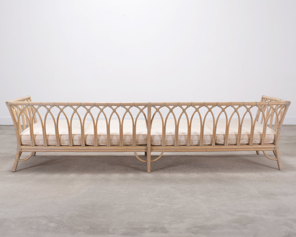 Pair of McGuire Organic Modern Rattan Cathedral Sofas 7 Ft 9 Ft