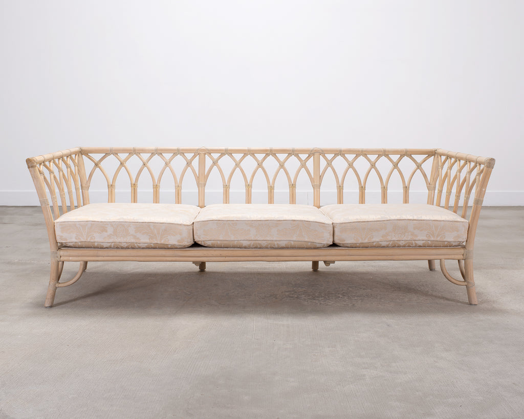 Pair of McGuire Organic Modern Rattan Cathedral Sofas 7 Ft 9 Ft
