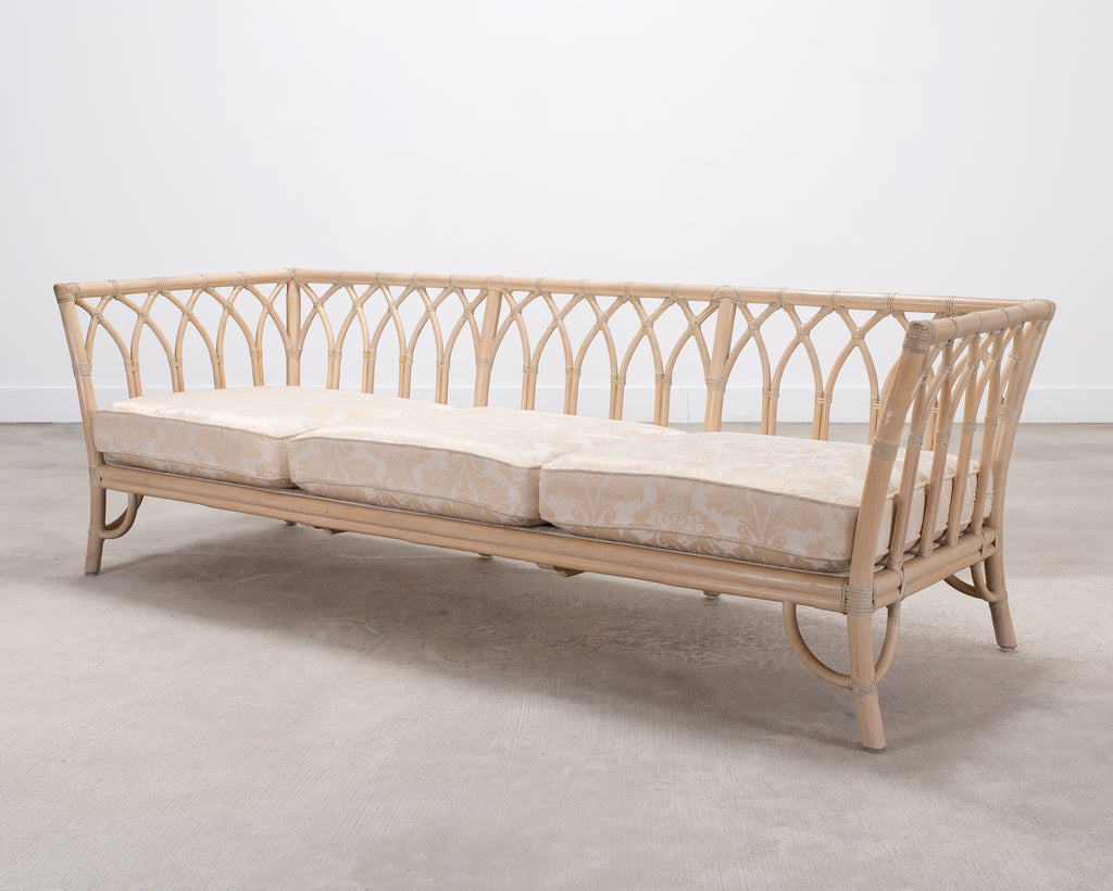 Pair of McGuire Organic Modern Rattan Cathedral Sofas 7 Ft 9 Ft