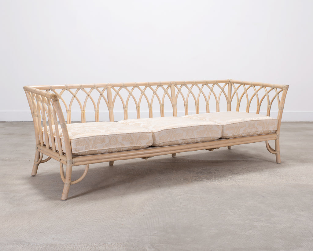 Pair of McGuire Organic Modern Rattan Cathedral Sofas 7 Ft 9 Ft