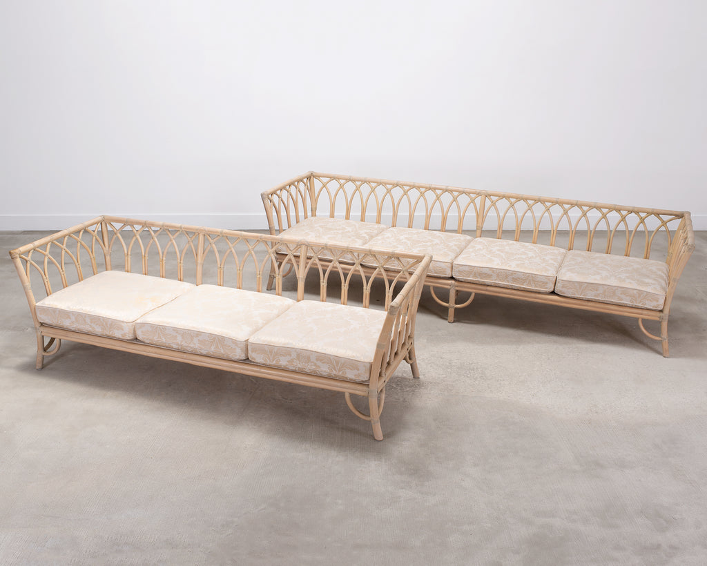 Pair of McGuire Organic Modern Rattan Cathedral Sofas 7 Ft 9 Ft