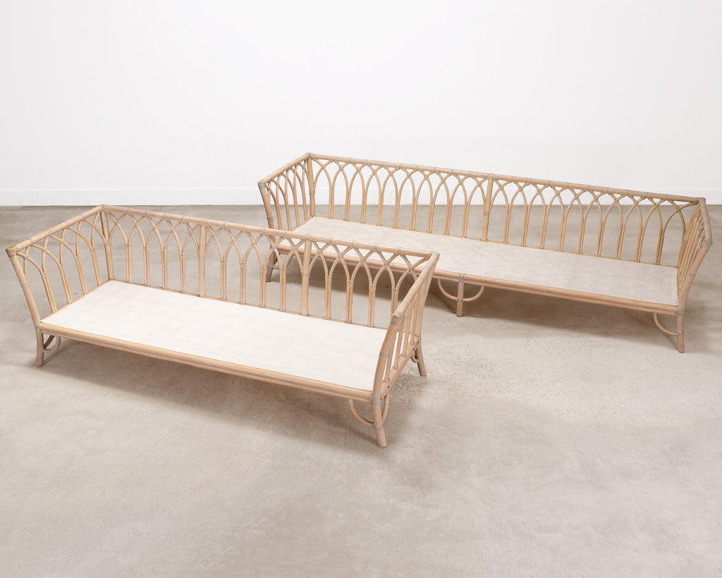 Pair of McGuire Organic Modern Rattan Cathedral Sofas 7 Ft 9 Ft