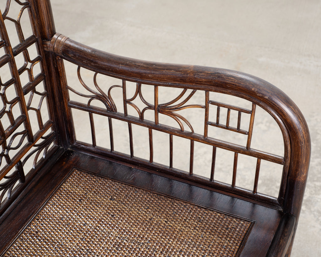 Pair of McGuire Chinese Chippendale Rattan Fretwork Armchairs