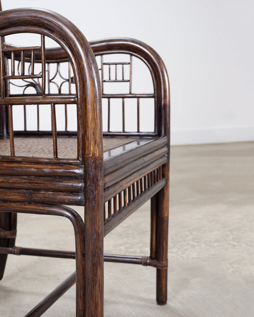 Pair of McGuire Chinese Chippendale Rattan Fretwork Armchairs