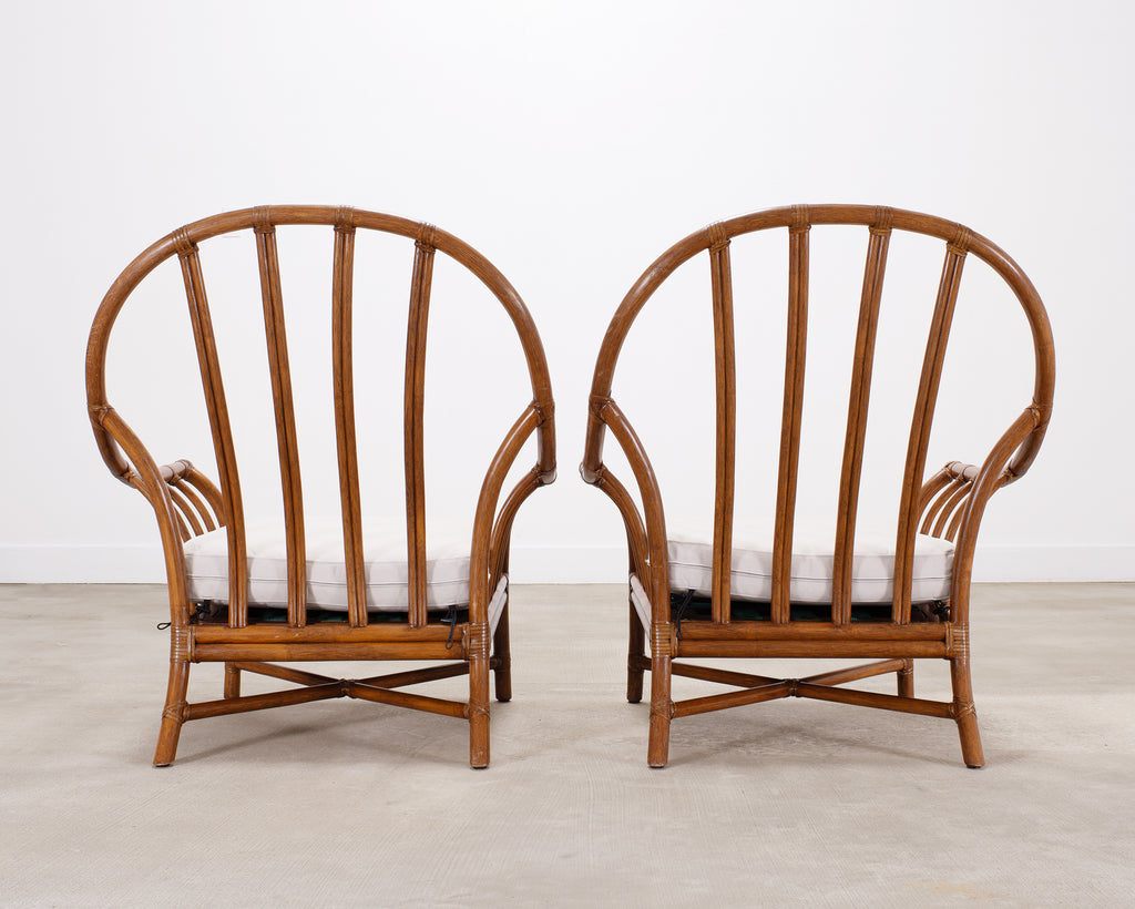 Pair of McGuire Organic Modern Rattan Lounge Chairs + Ottoman