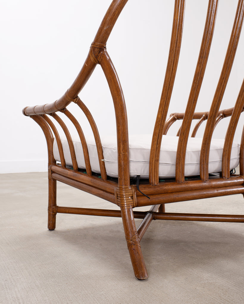 Pair of McGuire Organic Modern Rattan Lounge Chairs + Ottoman