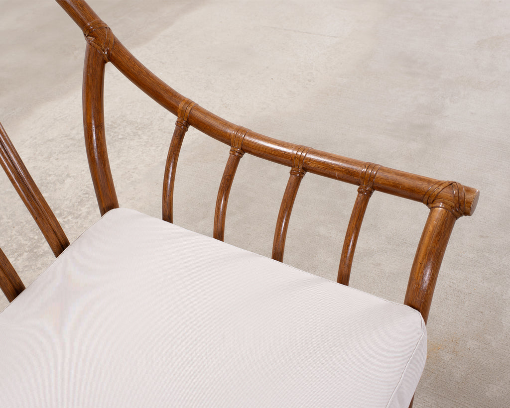Pair of McGuire Organic Modern Rattan Lounge Chairs + Ottoman