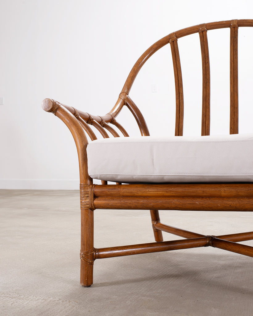 Pair of McGuire Organic Modern Rattan Lounge Chairs + Ottoman
