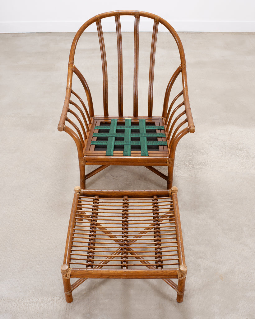 Pair of McGuire Organic Modern Rattan Lounge Chairs + Ottoman