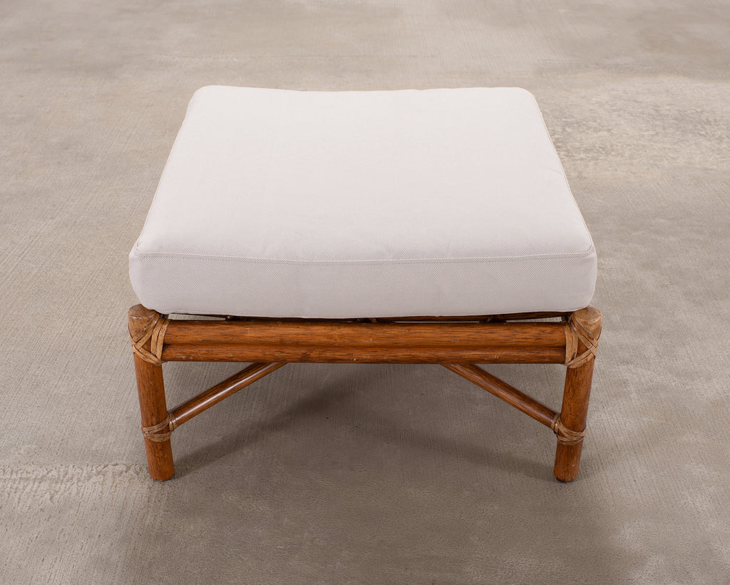 Pair of McGuire Organic Modern Rattan Lounge Chairs + Ottoman