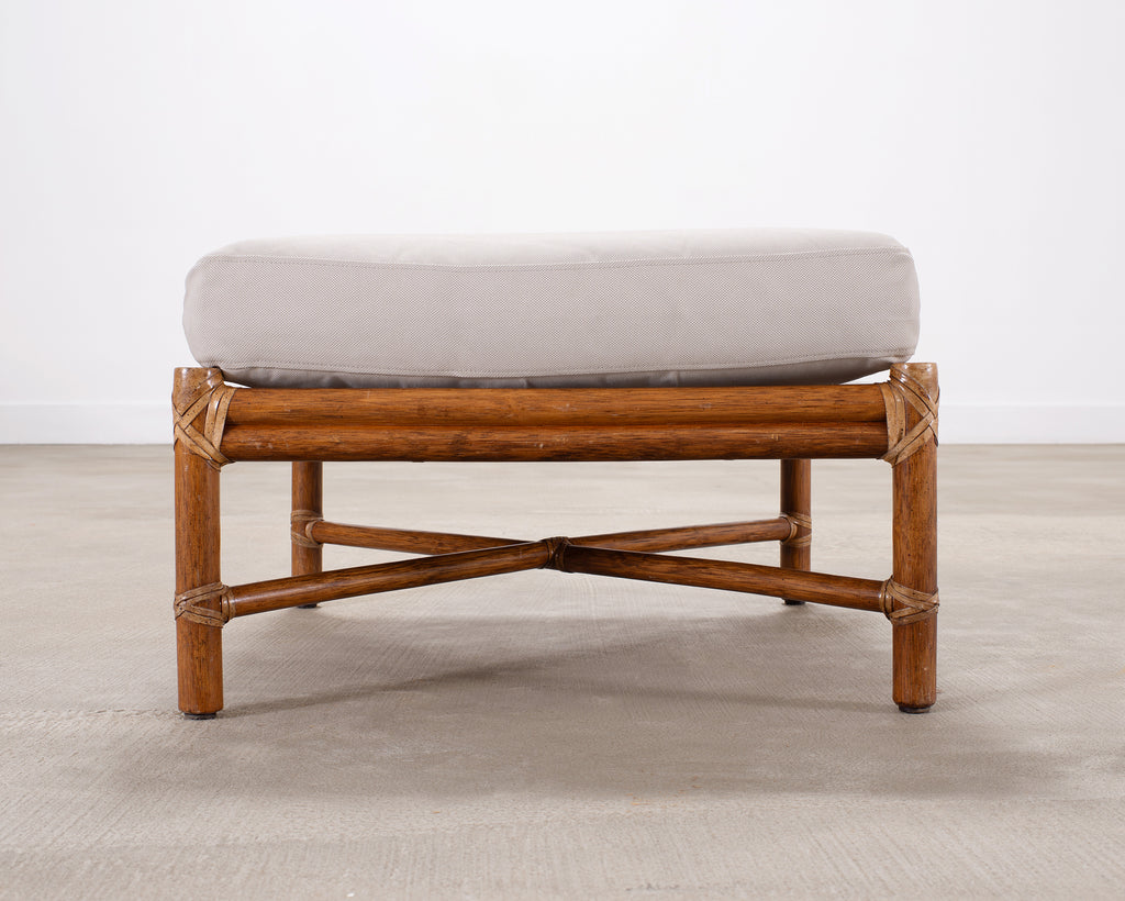 Pair of McGuire Organic Modern Rattan Lounge Chairs + Ottoman