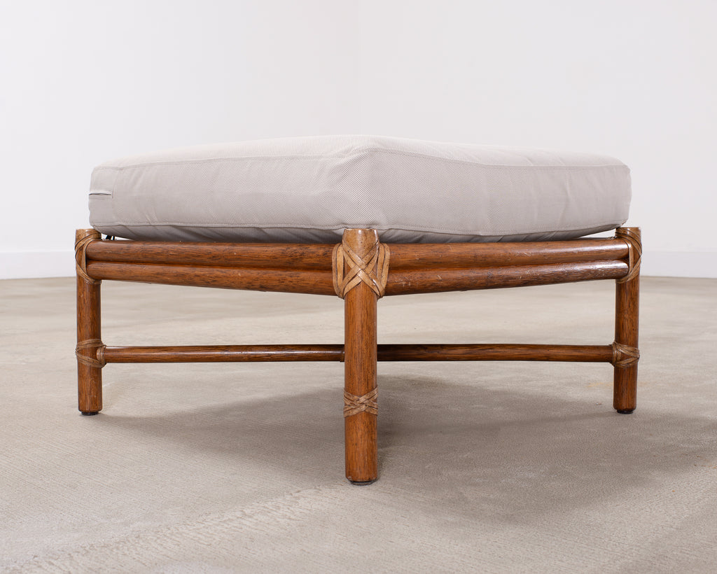 Pair of McGuire Organic Modern Rattan Lounge Chairs + Ottoman