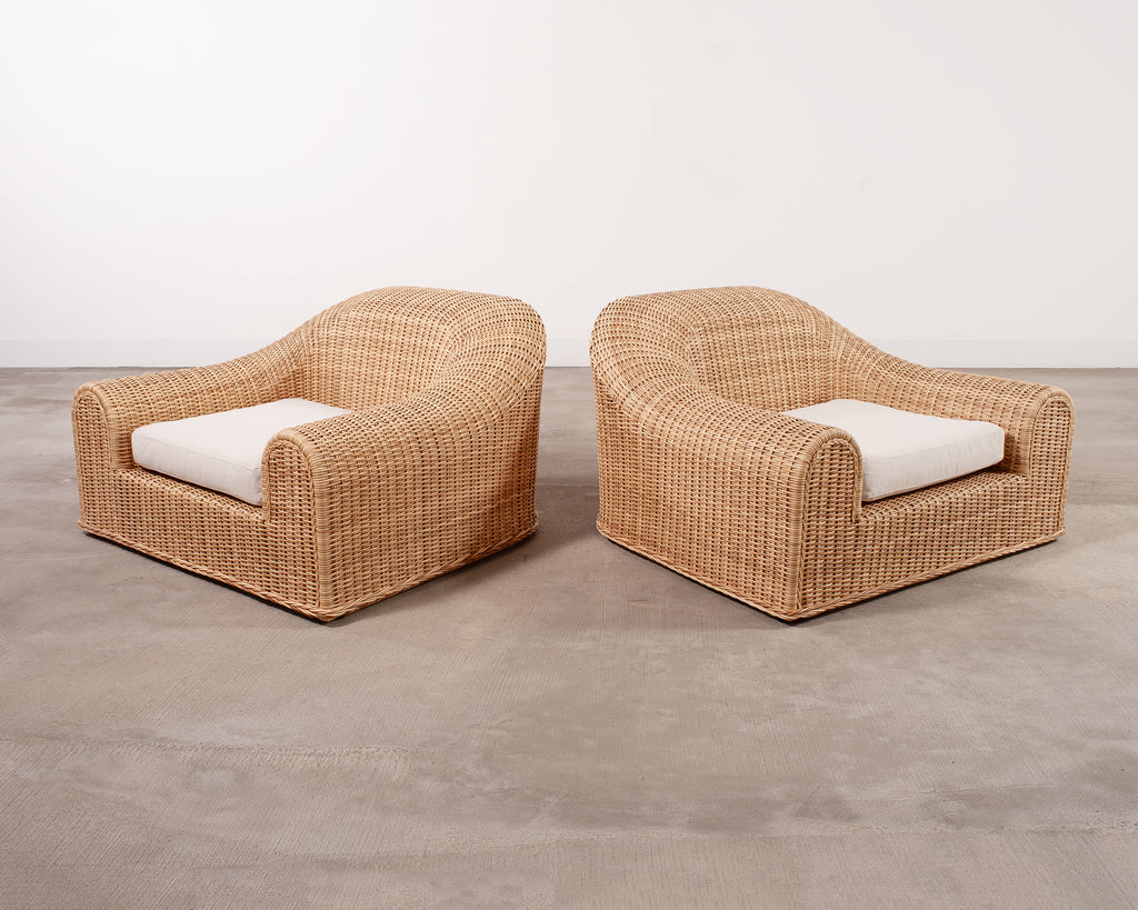 Pair of Michael Taylor Jennifer All-Weather Wicker Lounge Chairs