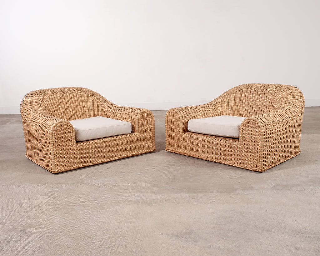 Pair of Michael Taylor Jennifer All-Weather Wicker Lounge Chairs