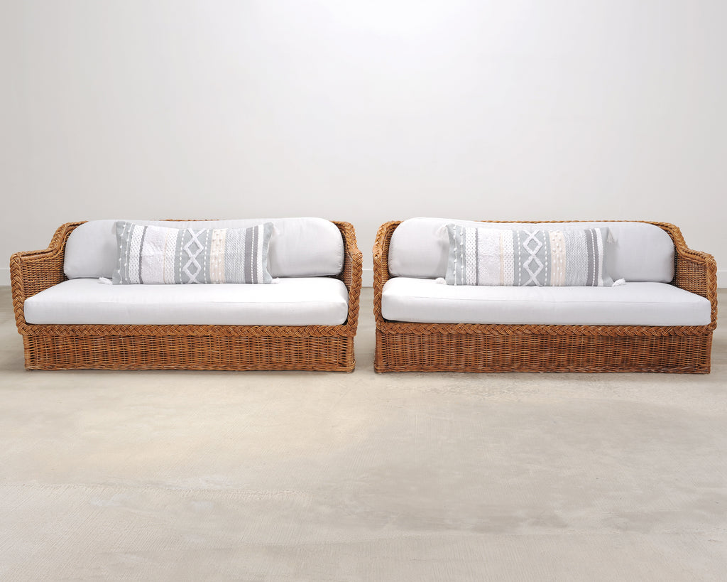 Pair of Michael Taylor Style Organic Modern Wicker Rattan Sofas