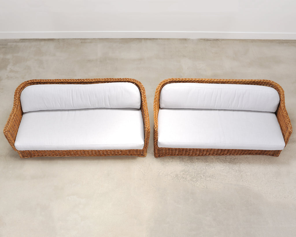 Pair of Michael Taylor Style Organic Modern Wicker Rattan Sofas