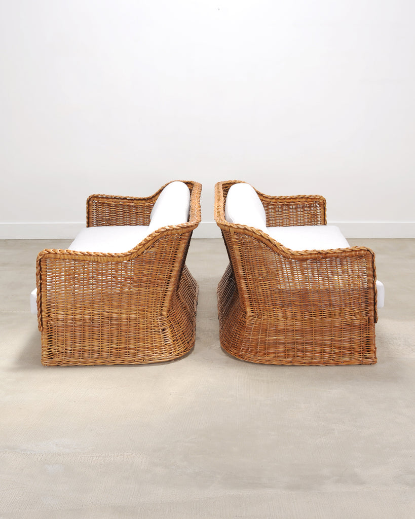 Pair of Michael Taylor Style Organic Modern Wicker Rattan Sofas
