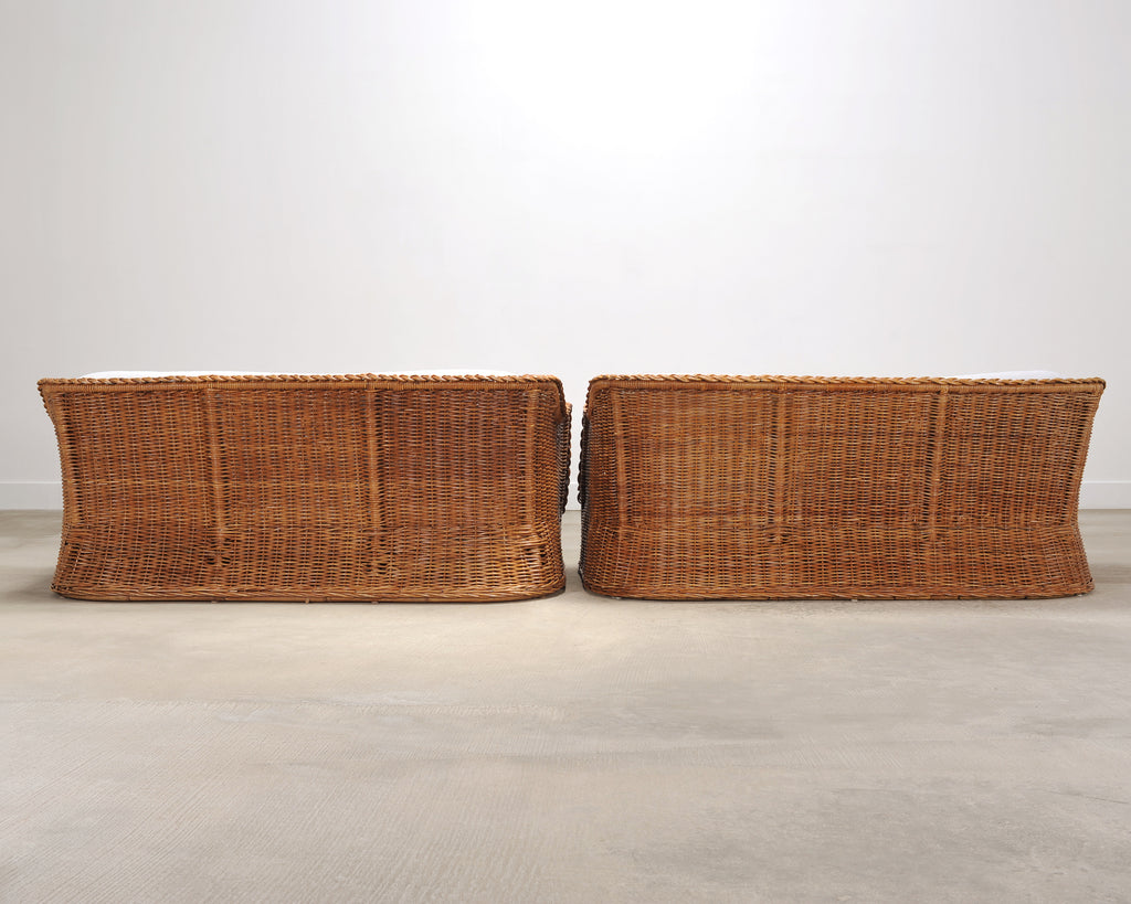 Pair of Michael Taylor Style Organic Modern Wicker Rattan Sofas
