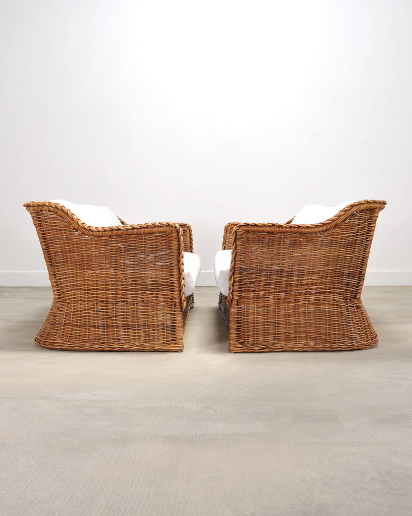 Pair of Michael Taylor Style Organic Modern Wicker Rattan Sofas