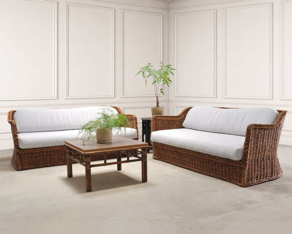 Pair of Michael Taylor Style Organic Modern Wicker Rattan Sofas