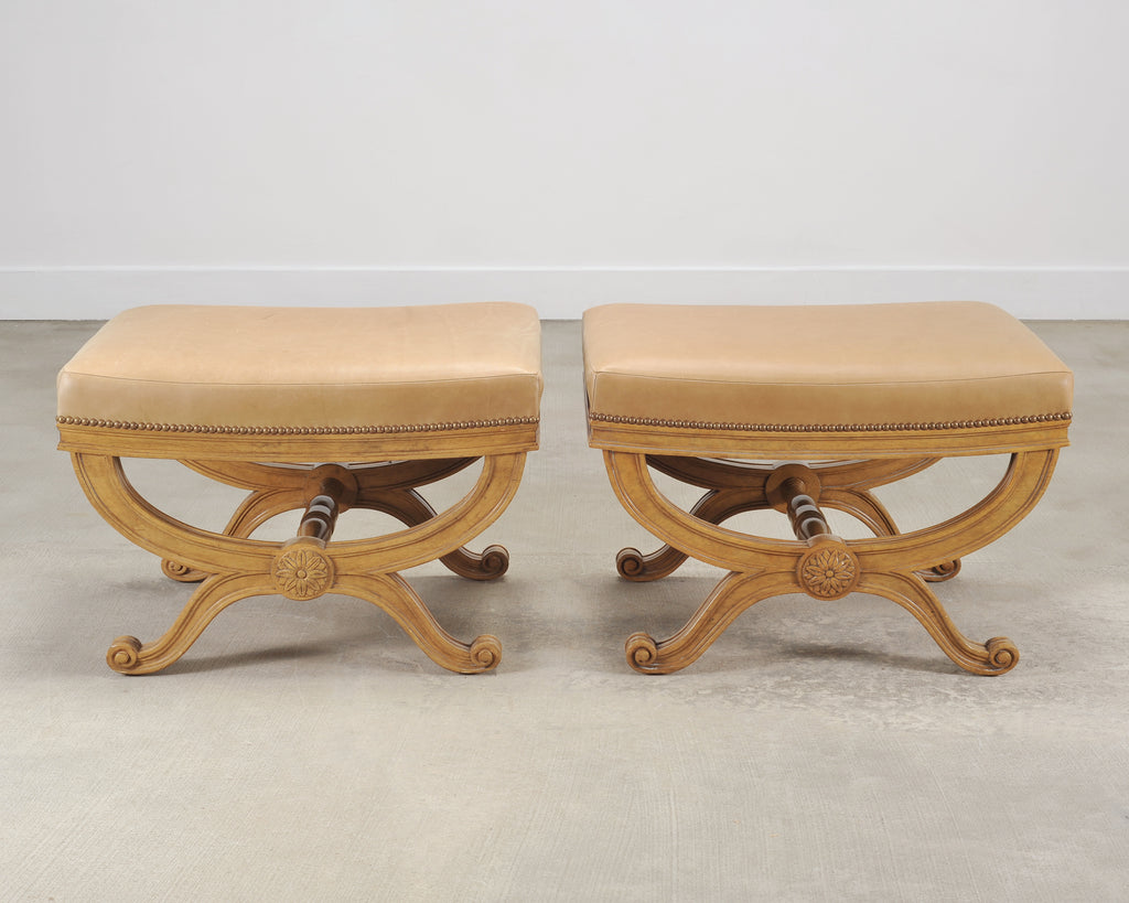 Pair of Michael Taylor Neoclassical Curule d'Orsay Ottoman Benches