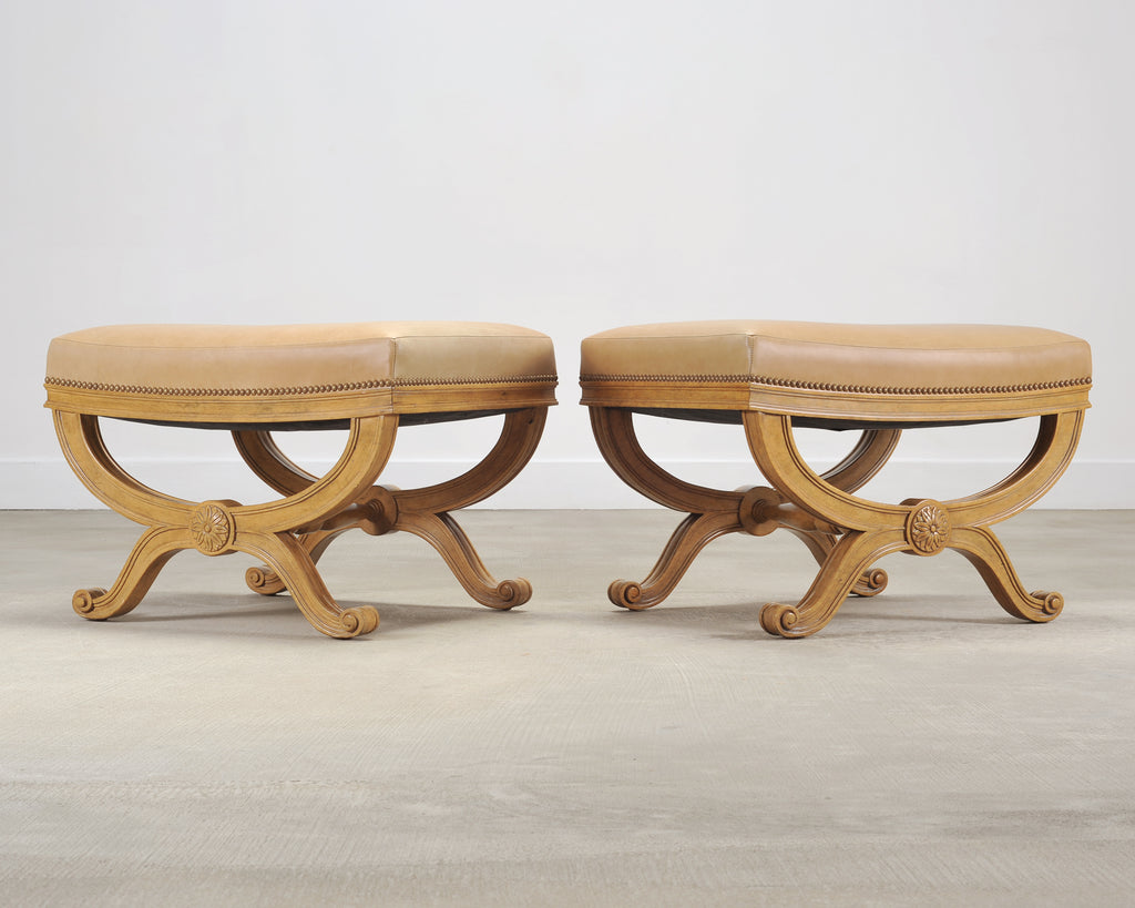 Pair of Michael Taylor Neoclassical Curule d'Orsay Ottoman Benches