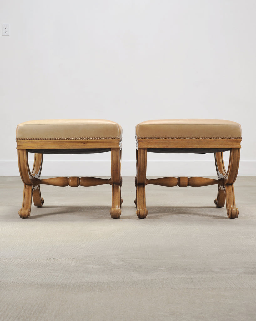 Pair of Michael Taylor Neoclassical Curule d'Orsay Ottoman Benches