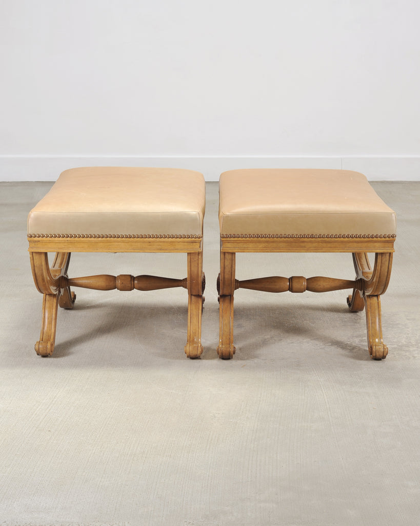 Pair of Michael Taylor Neoclassical Curule d'Orsay Ottoman Benches