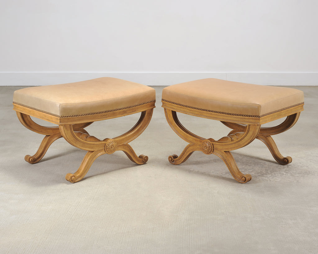 Pair of Michael Taylor Neoclassical Curule d'Orsay Ottoman Benches