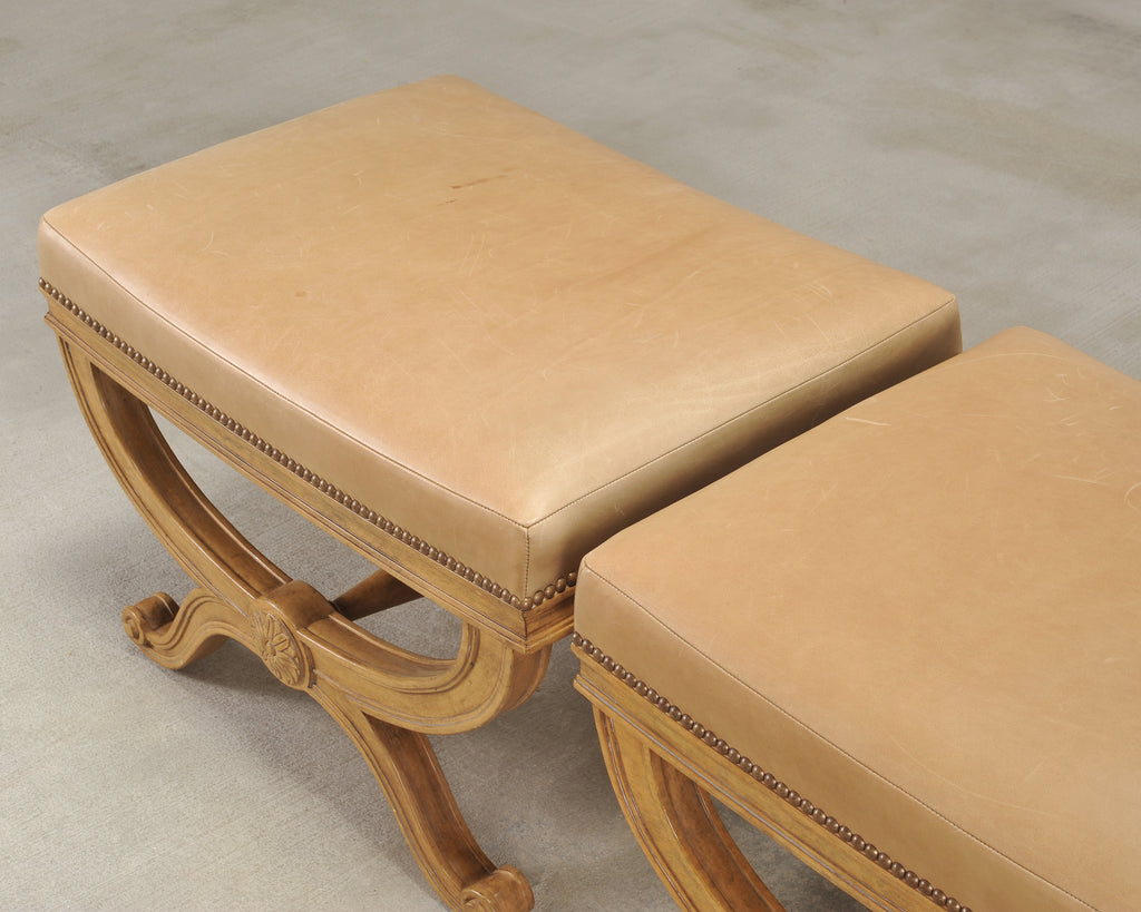 Pair of Michael Taylor Neoclassical Curule d'Orsay Ottoman Benches