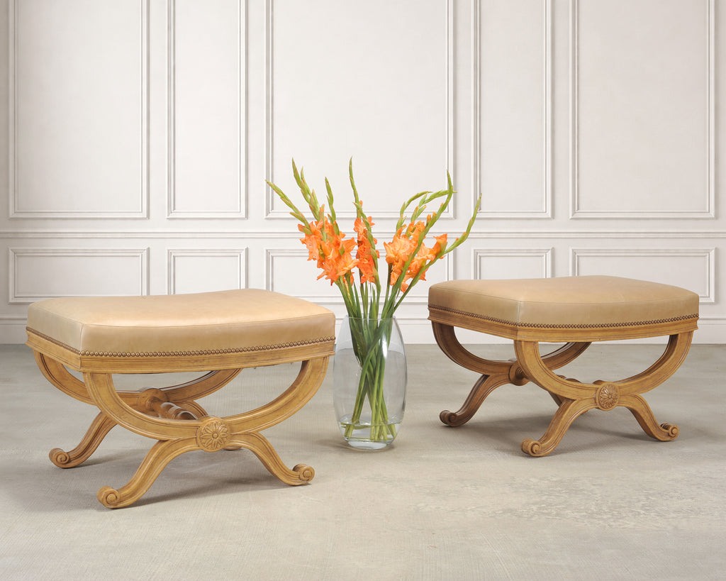 Pair of Michael Taylor Neoclassical Curule d'Orsay Ottoman Benches