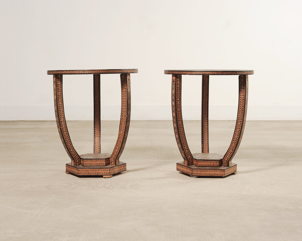 Pair of Moorish Geometric Mother-of-Pearl Inlaid Drink Tables